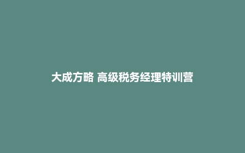 大成方略 高级税务经理特训营