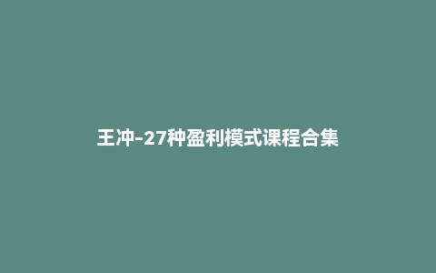 王冲-27种盈利模式课程合集