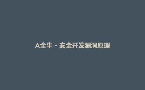 A全牛 - 安全开发漏洞原理