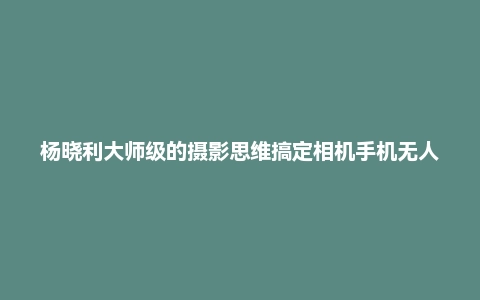 杨晓利大师级的摄影思维搞定相机手机无人机