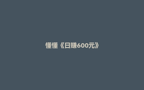 懂懂《日赚600元》