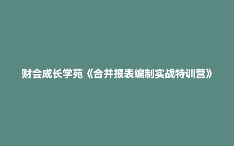 财会成长学苑《合并报表编制实战特训营》