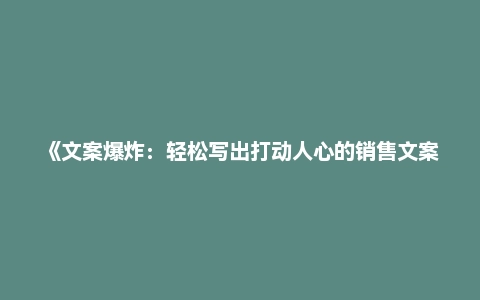 《文案爆炸：轻松写出打动人心的销售文案》