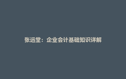 张远堂：企业会计基础知识详解