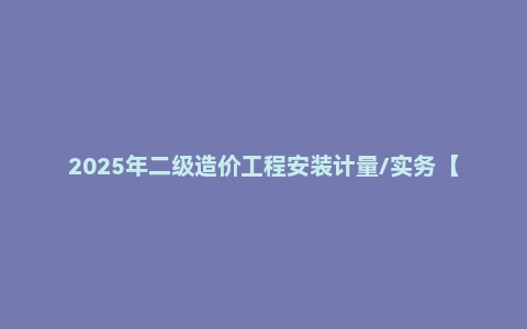 2025年二级造价工程安装计量/实务【VIP基础同步班】